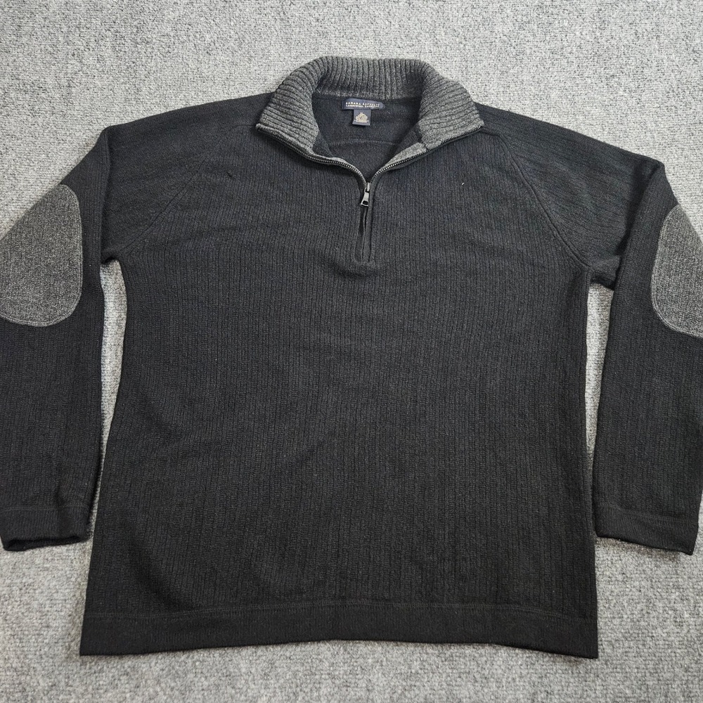 Y2K Banana Republic Lambswool Cashmere Sweater XL‎ Gray Quarter Zip Elbow Patch